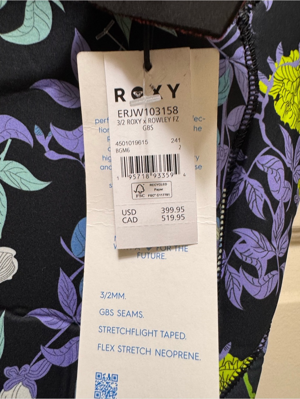 The Roxy x Rowley 3/2 mm Chest Zip Wetsuit, size 2, NWT - Picture 10 of 14